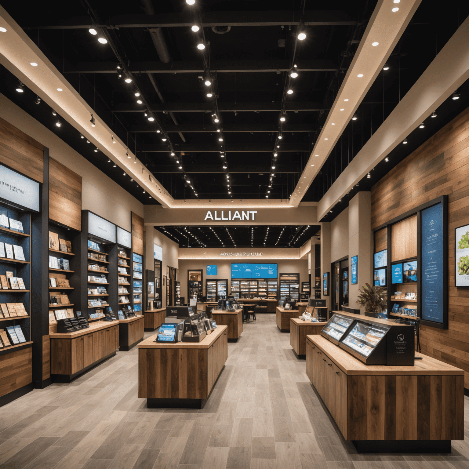 Stylish retail interior with custom displays, strategic lighting, and inviting customer flow designed in Alliant's signature style